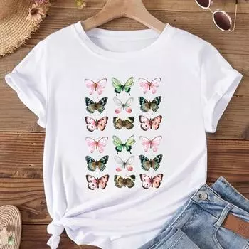 (Азиатский размер) Женская акварельная мультяшная трендовая модная футболка 90-х годов, одежда, футболка с принтом, женские футболки с коротким рукавом и графикой S