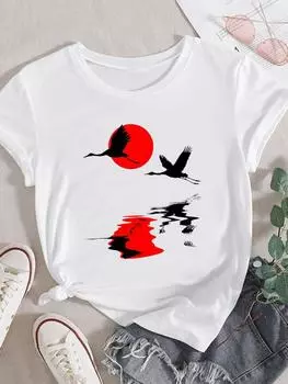 (Азиатский размер) Женская акварельная стильная милая модная одежда с короткими рукавами 90-х годов, повседневная футболка, женская футболка с принтом, топ, графические футболки S