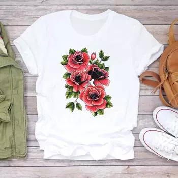 (Азиатский размер) Женская акварельная трендовая милая футболка с милым принтом, верхняя одежда, повседневная женская модная футболка с коротким рукавом, женская футболка с графическим рисунком S