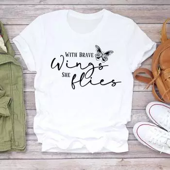 (Азиатский размер) Женская бабочка с буквами тренд 90-х повседневная футболка с коротким рукавом модная футболка верхняя одежда принт женские графические футболки S