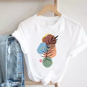 (Азиатский размер) Женская футболка с абстрактным трендом и принтом в стиле 90-х, женская футболка с короткими рукавами, повседневная модная футболка, женская футболка с графическим рисунком S