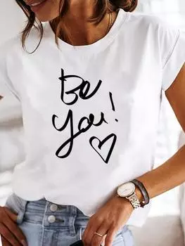 (Азиатский размер) Женская футболка с акварельным буквенным стилем, трендовая одежда, повседневная модная женская футболка с короткими рукавами и принтом, женские футболки с графикой S