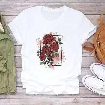 (Азиатский размер) Женская футболка с акварельным принтом, милая милая трендовая женская футболка 90-х годов, одежда, повседневная модная футболка с коротким рукавом, женская футболка с графическим рисунком S