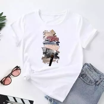(Азиатский размер) Женская футболка с акварельным макияжем, трендовая футболка с принтом 90-х годов, модная женская одежда, футболки с короткими рукавами и графикой S