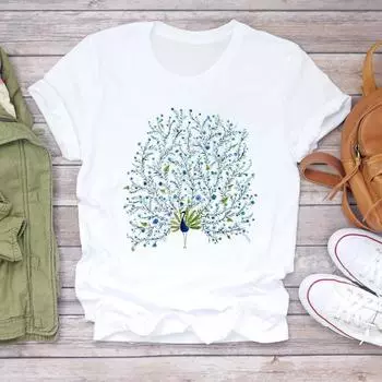 (Азиатский размер)Женская футболка с акварельным принтом, элегантная милая женская футболка 90-х годов, модная футболка, одежда, повседневная футболка с коротким рукавом и графикой S