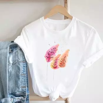 (Азиатский размер) Женская футболка с акварельным принтом Love Trend 90-х годов, милая женская футболка с короткими рукавами, повседневная модная футболка, женская футболка с графическим рисунком S