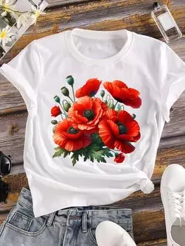 (Азиатский размер) Женская футболка с акварельным принтом, милая, милая, женская одежда, повседневная футболка с коротким рукавом, модные женские футболки с принтом и графикой S