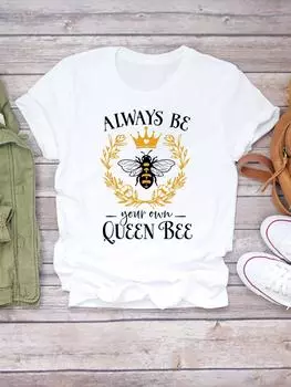 (Азиатский размер) Женская футболка с акварельным рисунком в стиле пчелы и цветка 90-х годов с коротким рукавом, модная женская футболка с принтом, верхняя одежда, повседневная футболка, женские футболки с графическим рисунком S