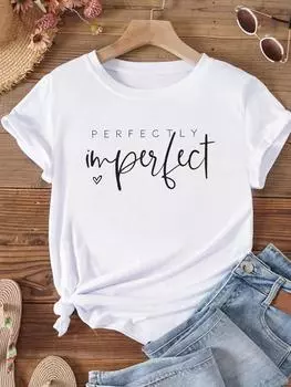 (Азиатский размер) Женская футболка с буквенным принтом, милая футболка с короткими рукавами в стиле 90-х, верхняя одежда, модный принт, женские повседневные женские футболки с графикой S