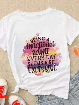 (Азиатский размер) Женская футболка с буквенным принтом, акварель 90-х годов, футболка с коротким рукавом, верхняя одежда, модный принт, женские повседневные женские футболки с графикой S