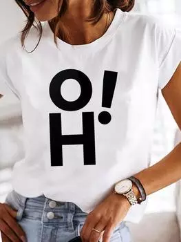 (Азиатский размер) Женская футболка с буквенным принтом, милый тренд, милый топ с коротким рукавом, модная женская одежда с принтом, повседневная футболка, женские футболки с графикой S