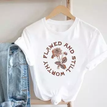 (Азиатский размер)Женская футболка с цветочным принтом и надписью Flower Sweet 90s, модная футболка, одежда, повседневная футболка с коротким рукавом и графикой