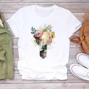 (Азиатский размер) Женская футболка с цветочным принтом и бабочкой в стиле 90-х, верхняя одежда, повседневная женская модная футболка с коротким рукавом, женская футболка с графическим рисунком S
