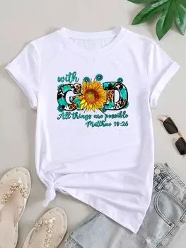 (Азиатский размер) Женская футболка с цветочным принтом Faith Trend, милая одежда 90-х годов, повседневная футболка с коротким рукавом, модная женская футболка с принтом и графическим принтом S