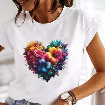 (Азиатский размер) Женская футболка с изображением сердца и любви, милая одежда 90-х, повседневная футболка с коротким рукавом, модные женские футболки с принтом и графикой S