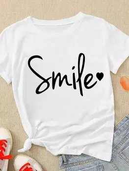 (Азиатский размер) Женская футболка с коротким рукавом, футболка, верхняя одежда, модный принт с буквенным принтом, милые женские повседневные футболки в стиле 90-х годов с графическим рисунком S