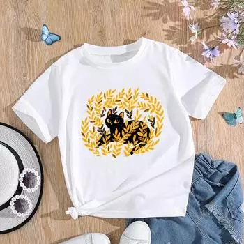 (Азиатский размер) Женская футболка с котом и растением, милый стиль, трендовая модная футболка, одежда, футболка с принтом, женские футболки с короткими рукавами и графикой S