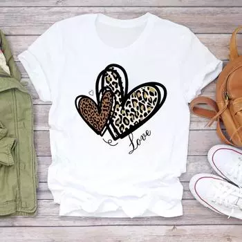 (Азиатский размер) Женская футболка с леопардовым принтом в стиле 90-х, повседневная футболка с коротким рукавом, модная футболка, верхняя одежда, женские футболки с принтом и графикой S