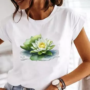 (Азиатский размер) Женская футболка с милым цветочным принтом в стиле 90-х, милая одежда, повседневная футболка с коротким рукавом, модные женские футболки с принтом и графикой S