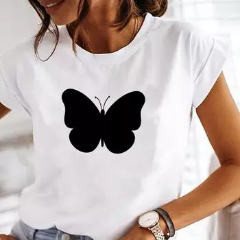(Азиатский размер) Женская футболка с милым принтом бабочки и рисунком, женская футболка, повседневная модная футболка с короткими рукавами, женская футболка с графическим рисунком S