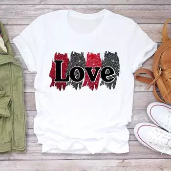 (Азиатский размер) Женская футболка с надписью Love Trend, милая и сладкая женская футболка с принтом 90-х годов, одежда, повседневная модная футболка с короткими рукавами, женская футболка с графическим рисунком S