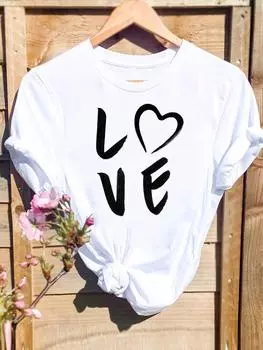 (Азиатский размер) Женская футболка с надписью «Love Heart Sweet» 90-х годов, повседневная модная женская футболка с принтом, повседневная футболка с рисунком, футболки с короткими рукавами S