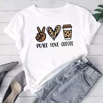 (Азиатский размер) Женская футболка с надписью «Кофе» в стиле 90-х годов, милая модная футболка, женская футболка, футболка с короткими рукавами и принтом, футболки с графическим рисунком S