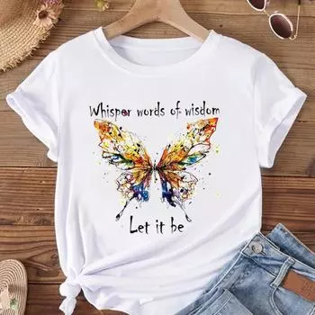 (Азиатский размер) Женская футболка с надписью «Бабочка» в стиле 90-х годов, милая одежда, футболка с принтом, модная футболка, женские футболки с коротким рукавом и графикой S