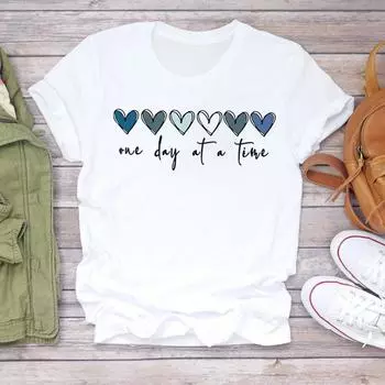 (Азиатский размер) Женская футболка с надписью «любовь в форме сердца» с милым принтом, повседневная футболка с коротким рукавом, модная футболка, верхняя одежда, женские футболки с принтом и графикой S