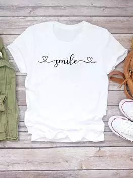 (Азиатский размер) Женская футболка с надписью «Love Style», милая тенденция 90-х годов, модная женская футболка с коротким рукавом и принтом, повседневная футболка, женские футболки с графикой S
