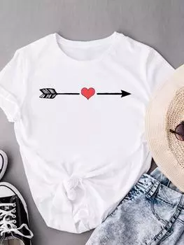 (Азиатский размер) Женская футболка с перьями в стиле любви 90-х годов, милая модная женская футболка с короткими рукавами и принтом, верхняя одежда, повседневная футболка, женские футболки с графикой S
