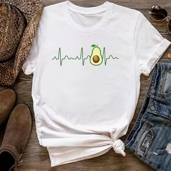 (Азиатский размер) Женская футболка с принтом авокадо в стиле 90-х годов, модная футболка, женская футболка, футболки с короткими рукавами и графикой S