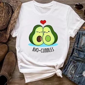 (Азиатский размер) Женская футболка с принтом авокадо, стиль любви, тренд 90-х, модная футболка, женская футболка, одежда с коротким рукавом, футболки с графикой S