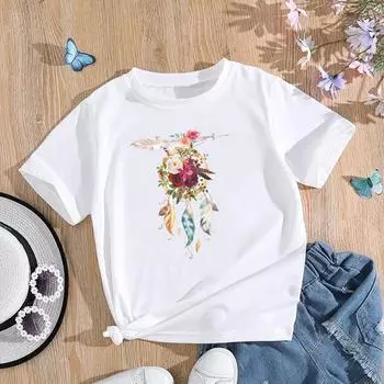 (Азиатский размер) Женская футболка с принтом, цветочный акварельный тренд, милая модная футболка 90-х годов, женская одежда, футболки с короткими рукавами и графикой S
