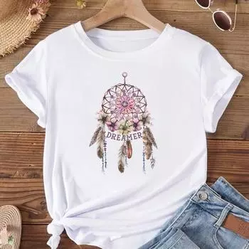 (Азиатский размер) Женская футболка с принтом Dream Web Trend 90-х годов, модная футболка, женская футболка, футболки с короткими рукавами и графикой S