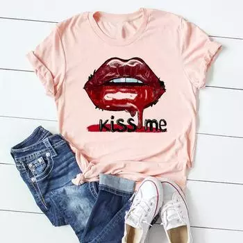 (Азиатский размер)Женская футболка с принтом, футболка с буквенным принтом, трендовая милая милая модная футболка с коротким рукавом, одежда, повседневная женская футболка с графическим рисунком S