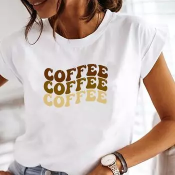 (Азиатский размер) Женская футболка с принтом кофе с буквенным принтом «Love Trend», верхняя одежда, повседневная женская модная футболка с коротким рукавом, женская футболка с графическим рисунком S