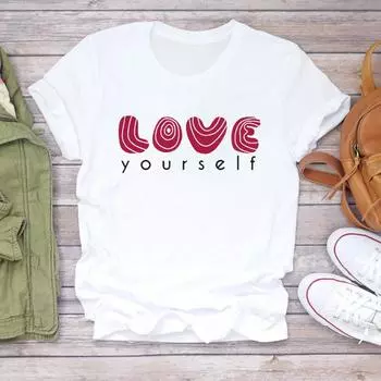 (Азиатский размер) Женская футболка с принтом Lady Love Letter, милая милая футболка 90-х годов, одежда, повседневная модная футболка с короткими рукавами, женская футболка с графическим рисунком S