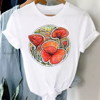 (Азиатский размер) Женская футболка с принтом «Леди с цветами», милые растения, трендовая милая футболка 90-х годов, одежда, повседневная модная футболка с коротким рукавом, женские футболки с графическим рисунком S