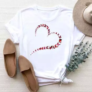(Азиатский размер) Женская футболка с принтом, милая модная футболка с принтом бабочки, женская футболка, одежда с коротким рукавом, футболки с графикой S