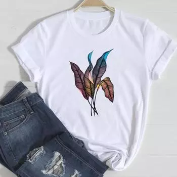 (Азиатский размер) Женская футболка с принтом, милый мультяшный тренд, милая одежда 90-х годов, модная футболка, женская повседневная футболка с коротким рукавом и графикой S