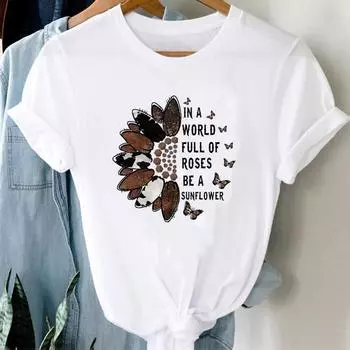 (Азиатский размер) Женская футболка с принтом, модная футболка с бабочкой, милая трендовая милая одежда, повседневная женская футболка с коротким рукавом и графическим рисунком S