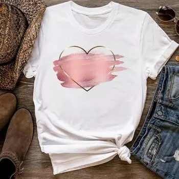 (Азиатский размер) Женская футболка с принтом, модная футболка с изображением сердца, акварельной милой женщины, женская футболка, футболки с короткими рукавами и графикой S