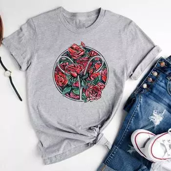 (Азиатский размер)Женская футболка с принтом, модная футболка, женская футболка с цветочным принтом, винтажный стиль, графическая одежда, повседневная футболка с коротким рукавом S