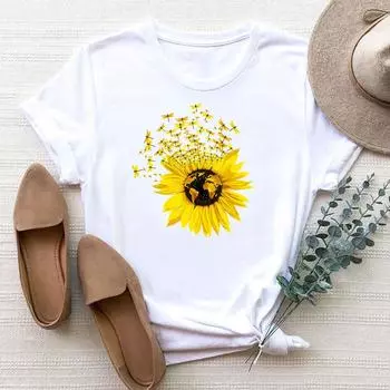 (Азиатский размер) Женская футболка с принтом, модная милая футболка с цветочным принтом в стиле 90-х, женская футболка, одежда с коротким рукавом, футболки с графикой S