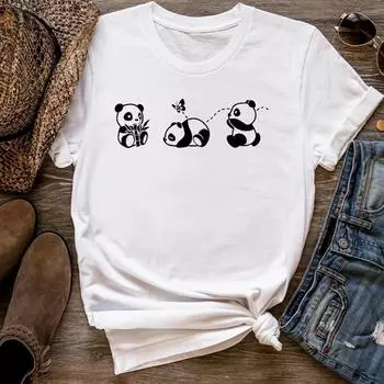 (Азиатский размер) Женская футболка с принтом, модная футболка, женская футболка с пандой, милые животные, милая женская футболка 90-х годов, футболки с короткими рукавами и графикой S