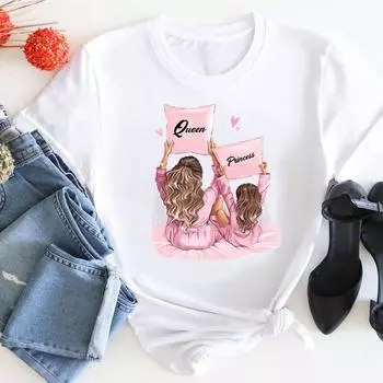 (Азиатский размер) Женская футболка с принтом, модная футболка Sweet Love Mom Love Trend, женская футболка 90-х годов с коротким рукавом, женская одежда, футболки с графикой S