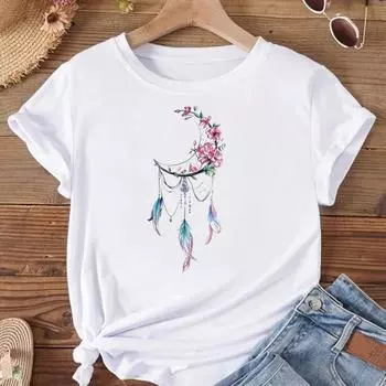 (Азиатский размер) Женская футболка с принтом, модная футболка с прекрасными растениями, цветами, Dream Web, женская женская футболка, футболки с короткими рукавами и графикой S