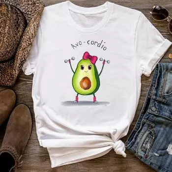 (Азиатский размер) Женская футболка с принтом, модная милая милая футболка с авокадо 90-х годов, женская футболка с коротким рукавом и графическим рисунком S