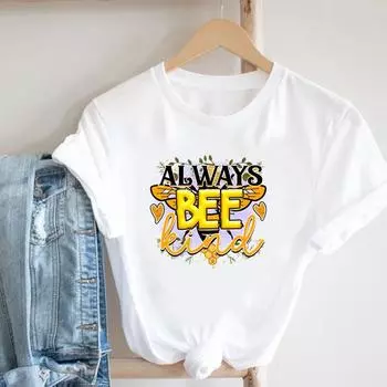 (Азиатский размер) Женская футболка с принтом пчелы и буквой, милый стиль, трендовая женская футболка с короткими рукавами, одежда, повседневная модная футболка, женская футболка с графическим рисунком S